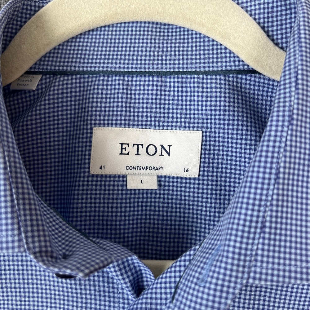 Eton Contemporary Fit Dress Shirt Mens 16 41 Blue Purple Gingham Check Cotton - Picture 2 of 11